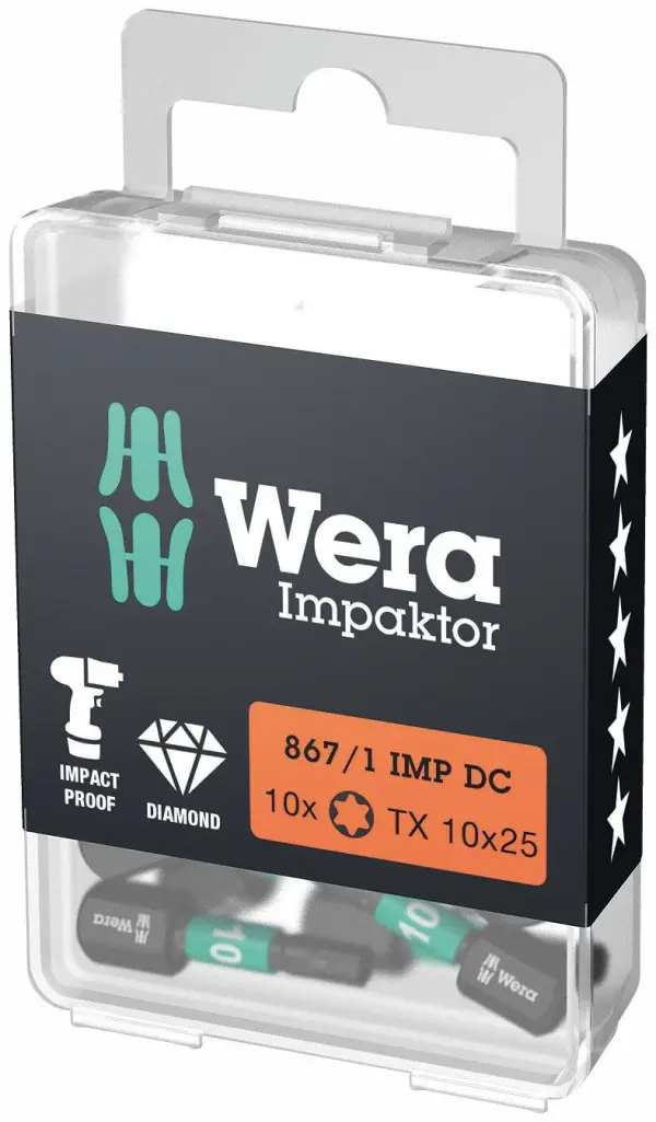 Wera TX10 x 25mm Impaktor DC TORX® Bit (10 stuks) - 867/1 - 05057628001