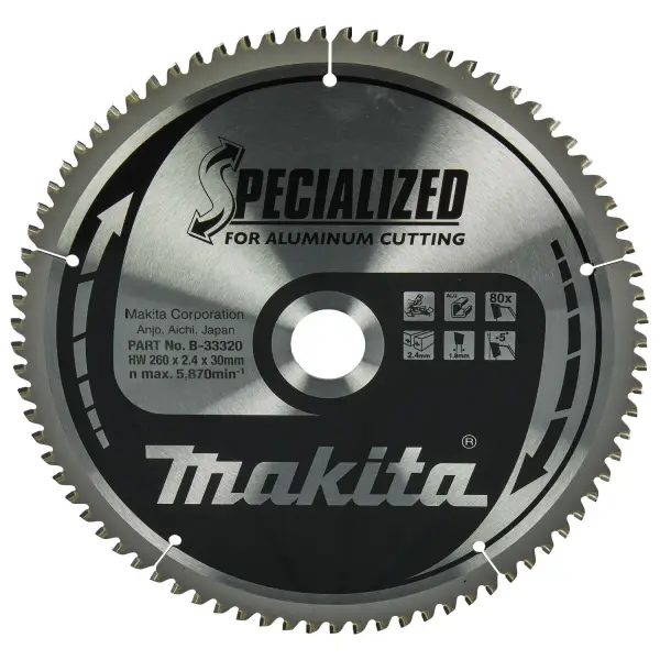 Makita Ø 260mm Asgat 30mm 80T Afkortzaagblad voor Aluminium | Specialized - B-33320