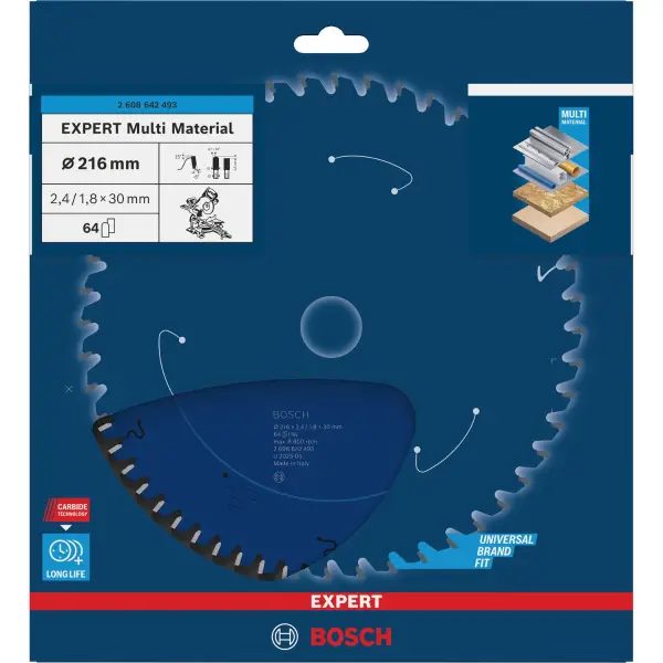 Bosch Ø 216 x 2,4 x 30mm 64T Cirkelzaagblad EXPERT Multi Material - Professional - 2608642493