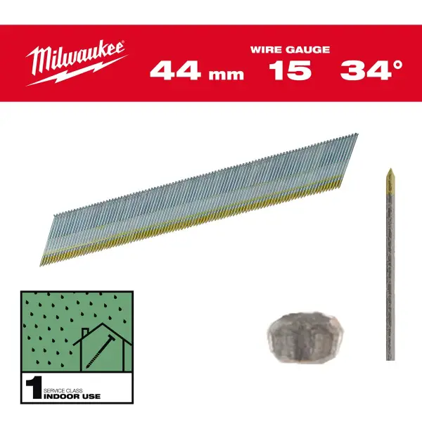 Milwaukee 44mm 15 Ga 34° Nagels | Gegalvaniseerd | (2500 stuks) - 4932492576