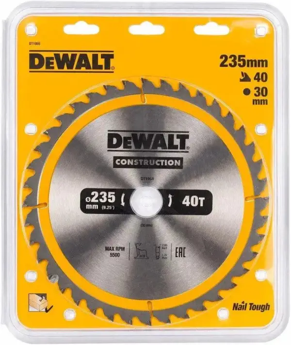 DeWALT Ø 235mm Asgat 30mm 40T Cirkelzaagblad voor Hout | Construction - DT1955-QZ