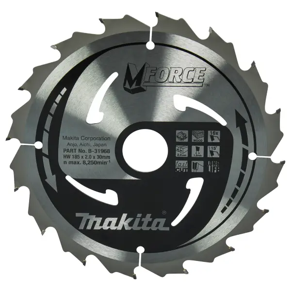 Makita 185 x 30 mm 16-tands Cirkelzaagblad Hout | Mforce - B-31968