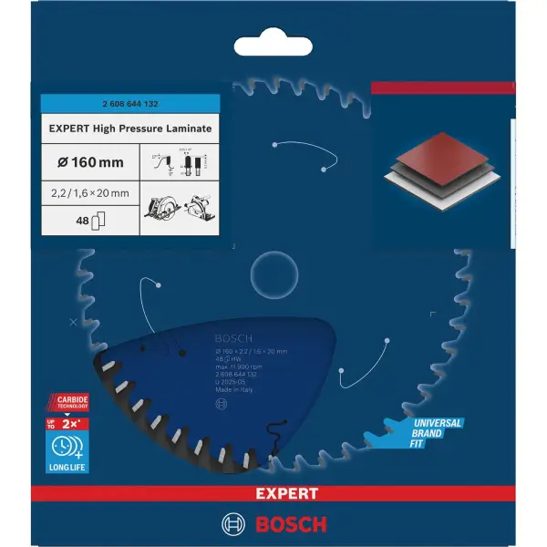 Bosch Ø 160 x 2,2 x 20mm 48T Cirkelzaagblad EXPERT High Pressure Laminate - Professional - 2608644132