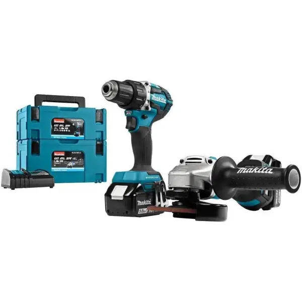 Makita DLX2190TJ1 Accu combiset 2-delig (DDF484 + DGA504) 18V 5.0Ah in Mbox