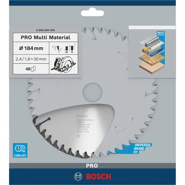 Bosch Ø 184 x 2,4 x 30mm 42T Cirkelzaagblad PRO Multi Material - Professional - 2608640506