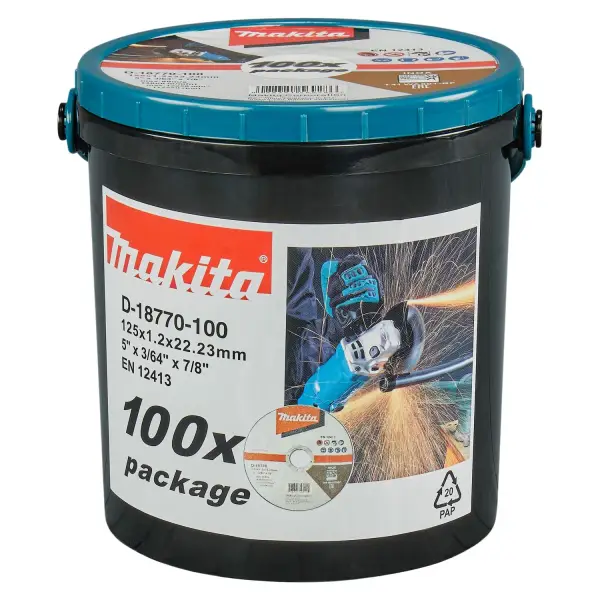 Makita 125mm Doorslijpschijf RVS (100 stuks) in emmer - D-18770-100