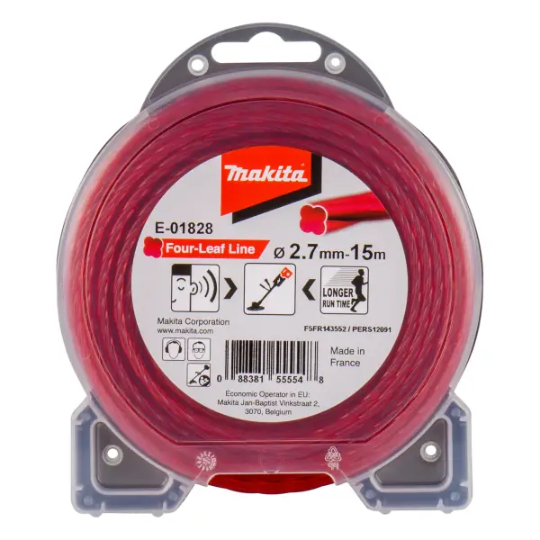 Makita 2,7x15 Klaverbladvormig maaidraad meter rood - E-01828