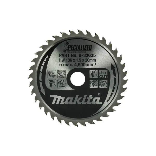 Makita Ø 136mm Asgat 20mm 36T Cirkelzaagblad voor Hout | Specialized: Accu - B-33635