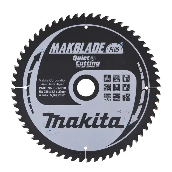 Makita 255 x 30 mm 60-tands Afkortzaagblad Hout | Makblade-Plus - B-32518