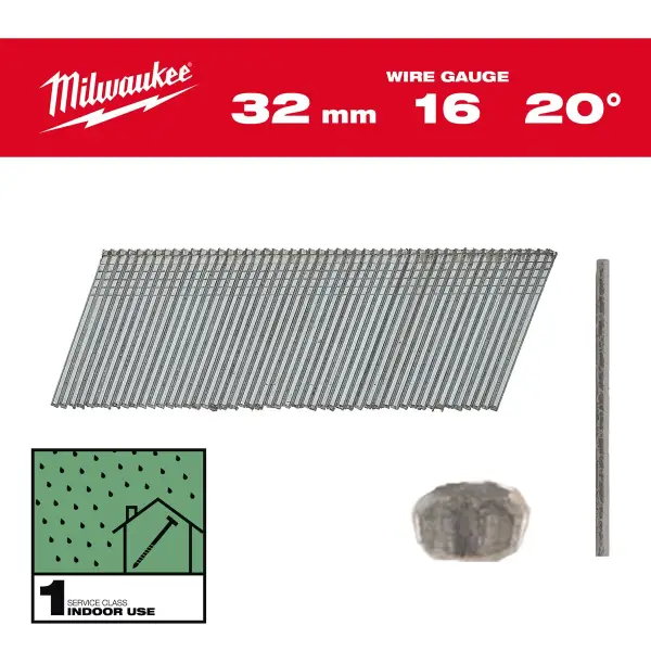 Milwaukee 32mm 16 Ga 20° Nagels | Gegalvaniseerd | (2000 stuks) - 4932492582