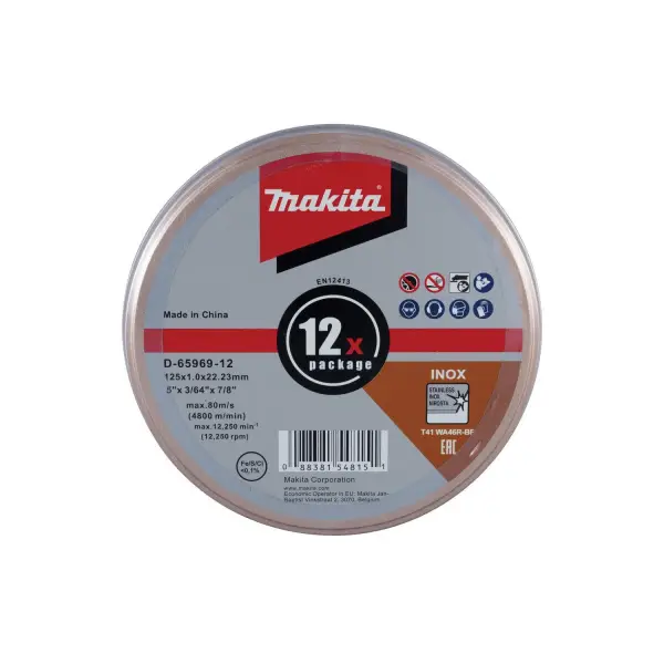 Makita 125x22,23x1,0mm Doorslijpschijf RVS (12 stuks) - D-65969-12