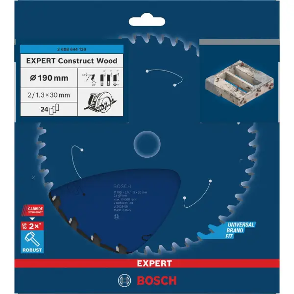 Bosch Ø 190 x 2,0 x 30mm 24T Cirkelzaagblad EXPERT Construct Wood - Professional - 2608644139