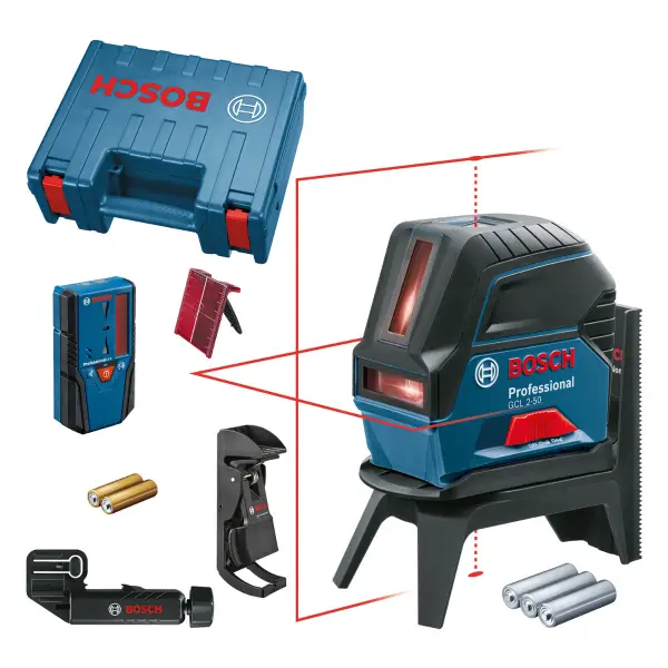 Bosch Professional GCL 2-50 Punt- en kruislijnlaser rood + LR 6 laserontvanger in koffer - 0601066F01