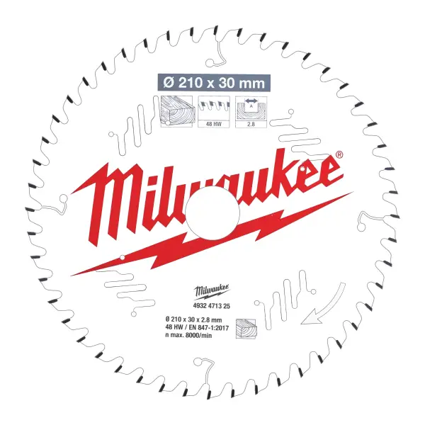 Milwaukee Ø 210mm Asgat 30mm 48T Cirkelzaagblad voor Hout - 4932471325
