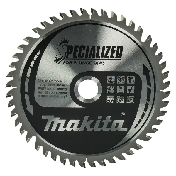 Makita Ø 165mm Asgat 20mm 48T Invalcirkelzaagblad voor hout | Specialized: Invalcirkelzaag - B-33015