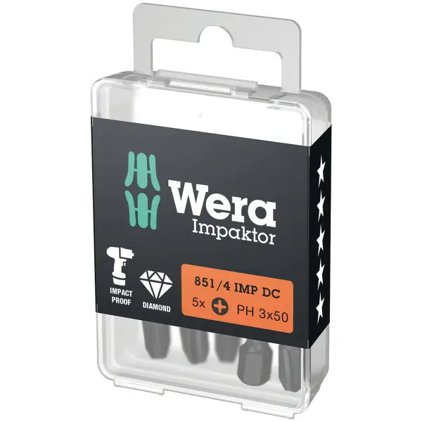 Wera PH3 x 50 mm 851/4 IMP DC Impaktor Phillips bit (5 stuks) - 05057657001