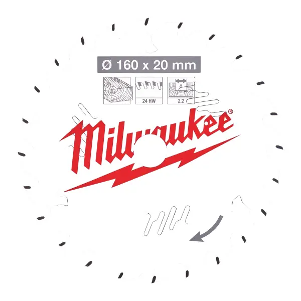 Milwaukee Cirkelzaagblad hout 160 x 20 x 2,2 mm 24T - 4932471290