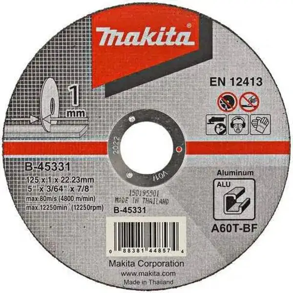 Makita 125x22,23x1,0mm Doorslijpschijf aluminium - B-45331