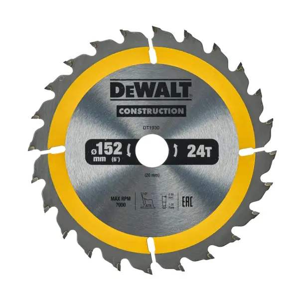 DeWALT Ø 152mm Asgat 20mm 24T Cirkelzaagblad voor Hout | Construction - DT1930-QZ