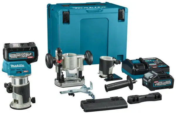 Makita RT001GM206 Accu Boven- en kantenfrees + geleiderail adapter XGT 40V Max 4.0Ah in Mbox