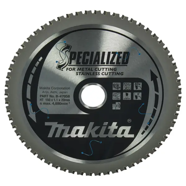 Makita Ø 150mm Asgat 20mm 60T Cirkelzaagblad voor RVS/Staal | Specialized - B-47058