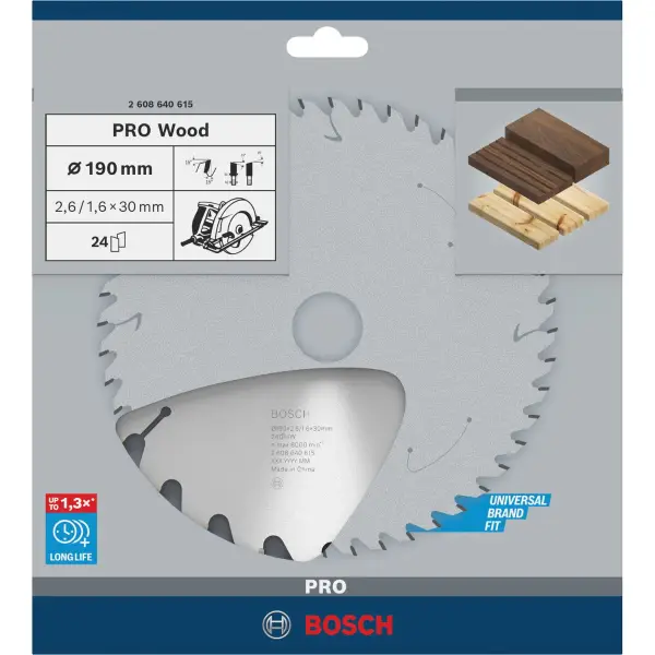 Bosch Ø 190 x 2,6 x 30mm 24T Cirkelzaagblad PRO Wood - Professional - 2608640615