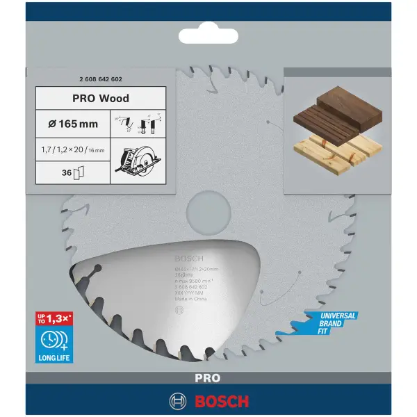Bosch Professional PRO Wood cirkelzaagblad | 165 x 1,7 x 20 mm 36-tands - 2608642602