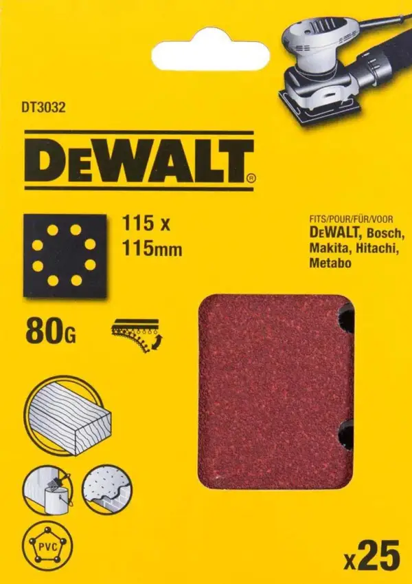 DeWALT P80 Schuurpapier 1/4 Velcro (25 stuks) - DT3032