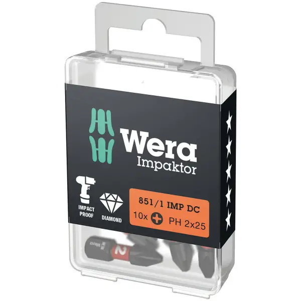Wera PH2 x 25 mm 851/1 IMP DC Impaktor Phillips bit (10 stuks) - 05057616001