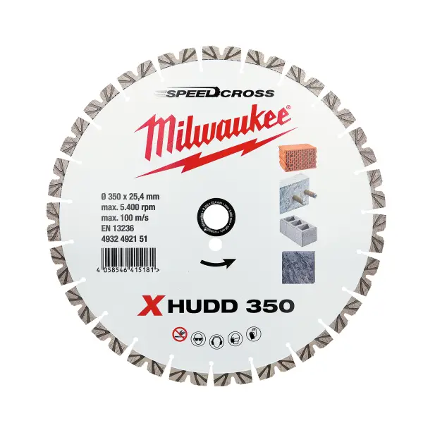 Milwaukee XHUDD 350 x 25,4 x 2,6 mm Diamantschijf - Speedcross - 4932492151