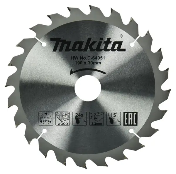 Makita Ø 190mm Asgat 30mm 24T Cirkelzaagblad voor Hout | Standaard - D-64951