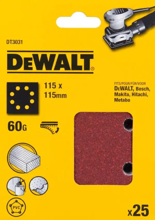 DeWALT P60 Schuurpapier 1/4 Velcro (25 stuks) - DT3031