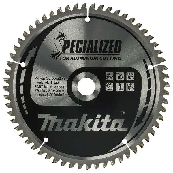 Makita 190 x 20 mm 60-tands Afkortzaagblad Aluminium | Specialized - B-33283