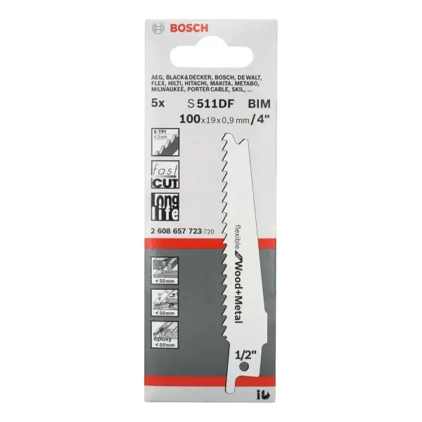 Bosch 100mm Reciprozaagblad Flexible for Wood and Metal (5 stuks) - Professional S511DF - 2608657723