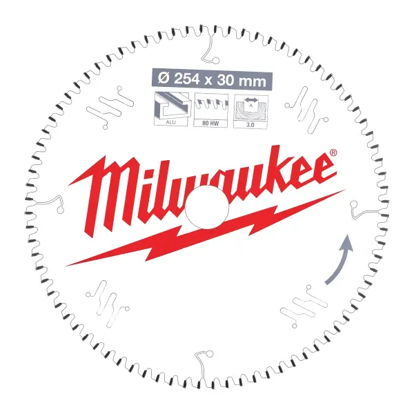 Milwaukee Cirkelzaagblad kunststof/non-ferro 254 x 30 x 3,0 TF 80T -5° - 4932471318