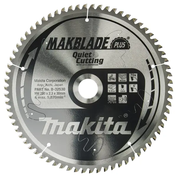 Makita 260 x 30 mm 70-tands Afkortzaagblad Hout | Makblade-Plus - B-32530