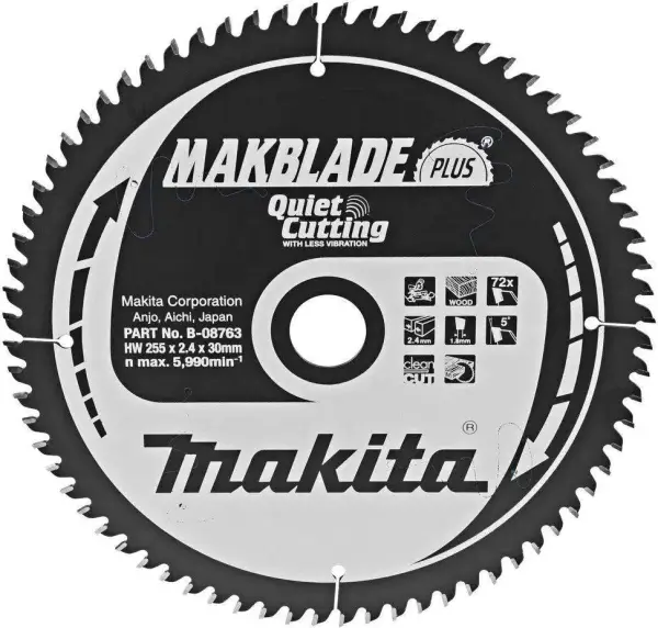 Makita Ø 255mm Asgat 30mm 72T Afkortzaagblad voor Hout | Makblade-Plus - B-08763