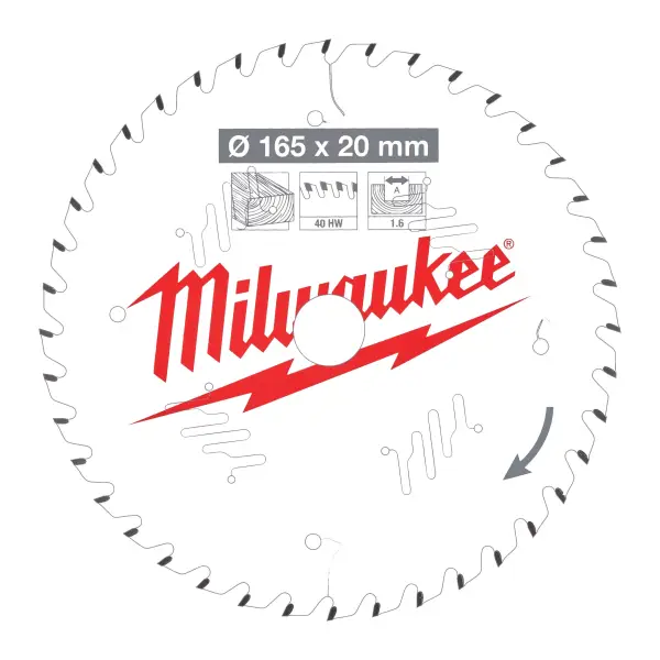 Milwaukee Ø 165mm Asgat 20mm 40T Cirkelzaagblad voor Hout - 4932471932