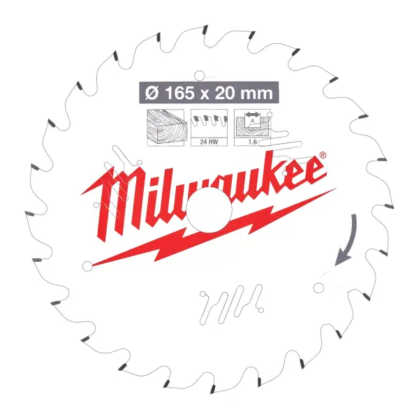 Milwaukee Ø 165mm Asgat 20mm 24T Cirkelzaagblad voor Hout - 4932471931