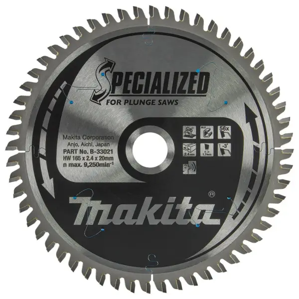 Makita Ø165mm Asgat 20mm 56T Invalcirkelzaagblad voor Aluminium | Specialized - B-33021