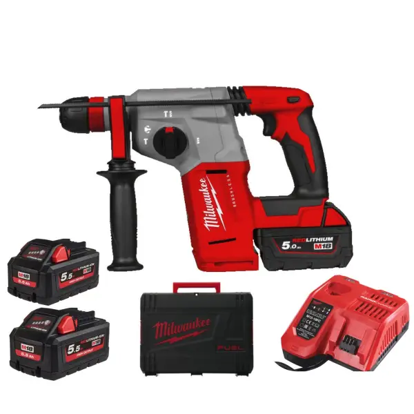 Milwaukee M18 BLHX-502X Accu combihamer SDS-Plus 2,3J + snelwisselboorkop 18V 5.0Ah in HD-Box - 4933478892