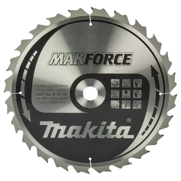 Makita 355 x 30 mm 24-tands Cirkelzaagblad Hout | Makforce - B-32188