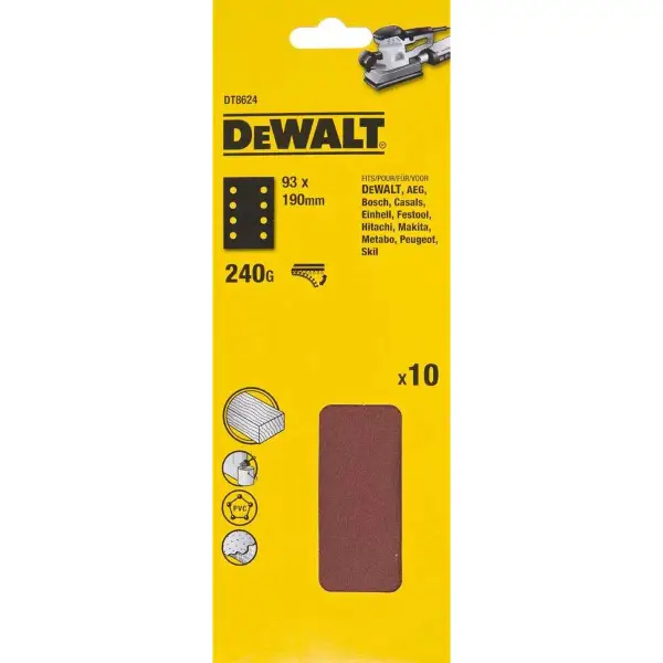 DeWALT P240 93x190mm Schuurpapier (10 stuks) - DT8624