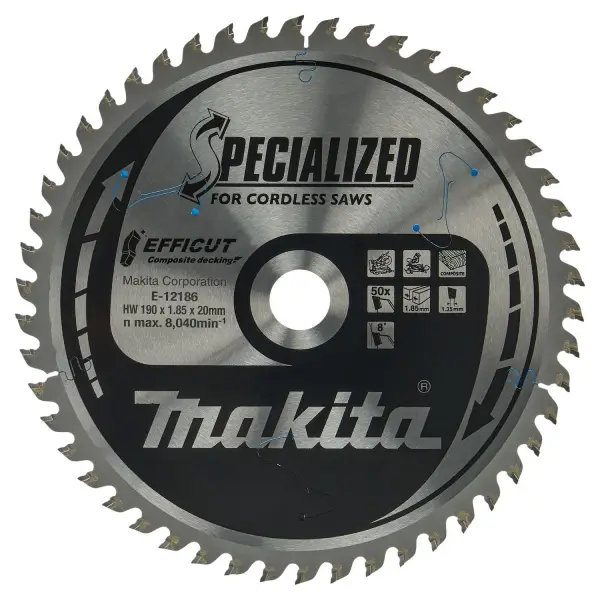 Makita Ø 190mm Asgat 20mm 50T Afkortzaagblad voor WPC | Efficut - E-12186