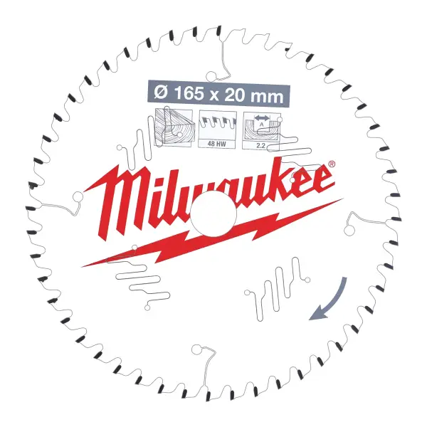 Milwaukee Ø 165mm Asgat 20mm 48T Cirkelzaagblad voor Hout - 4932471295
