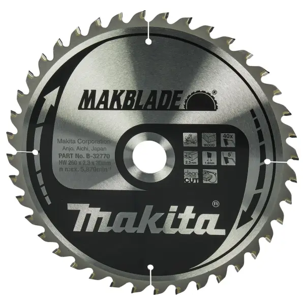Makita Ø 260mm Asgat 30mm 40T Afkortzaagblad voor Hout | Makblade - B-32770