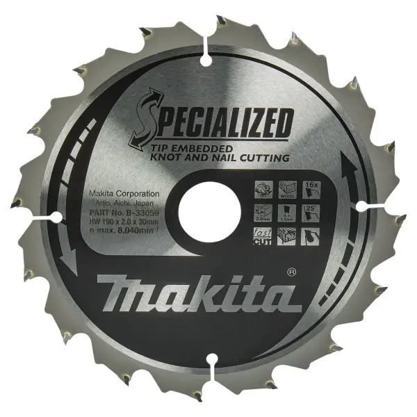 Makita Ø 190mm Asgat 30mm 16T Cirkelzaagblad voor Hout | Specialized - B-33059